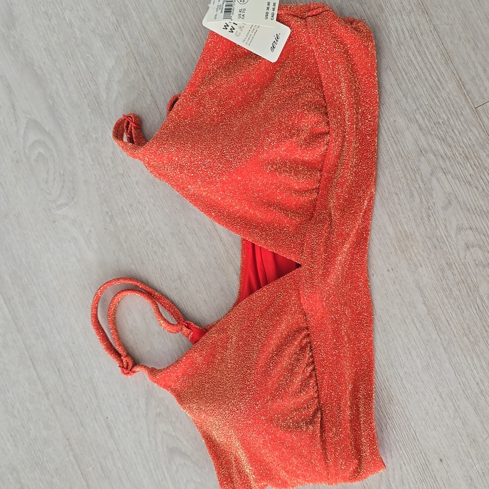 Aerie Orange Gold Glitter Bikini Top